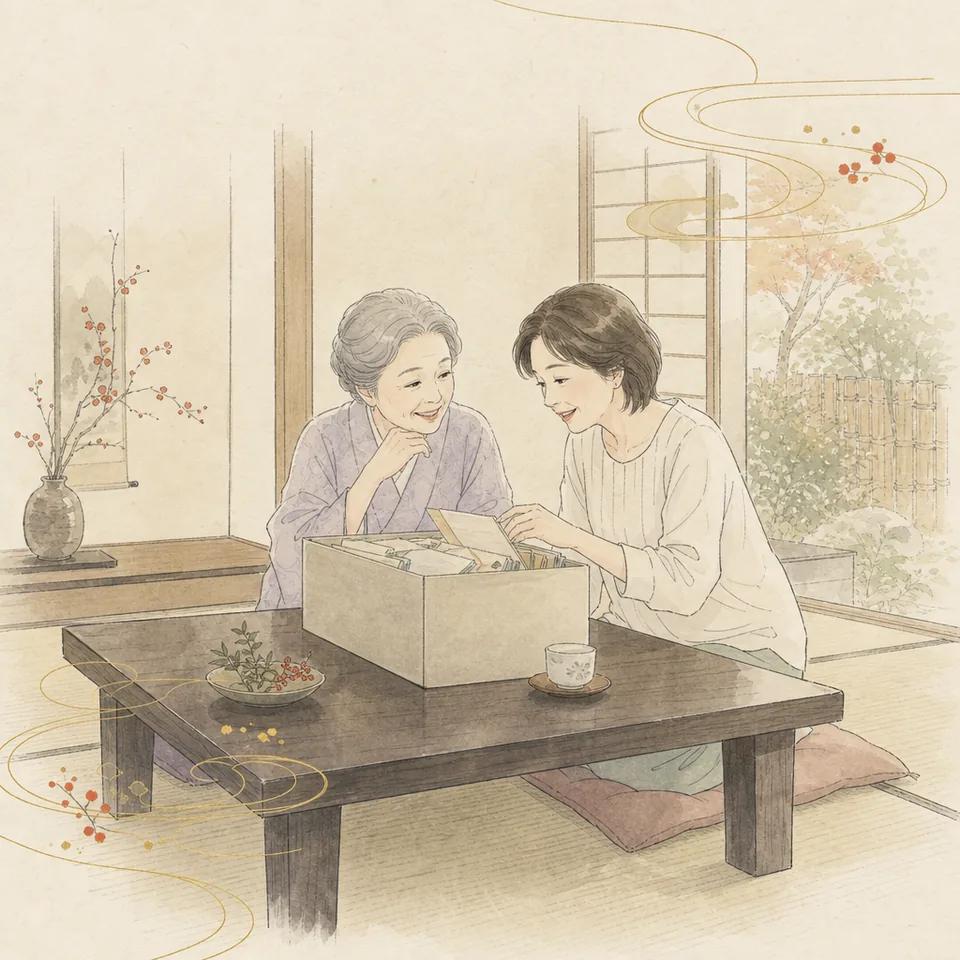 親族が集まった席で、これからの進め方を話し合っている場面のイラスト