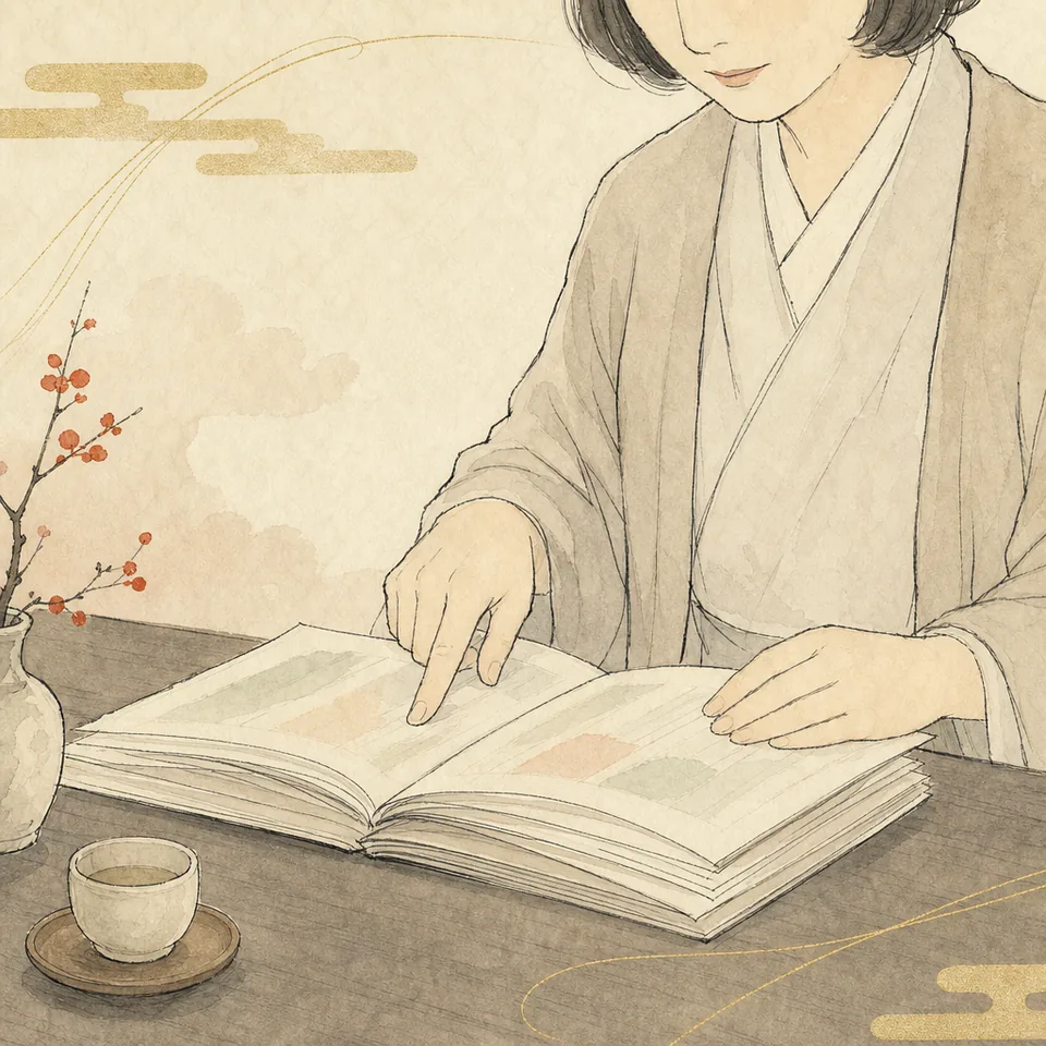 賃貸借契約書を開いて、内容を指でたどりながら確かめている場面のイラスト